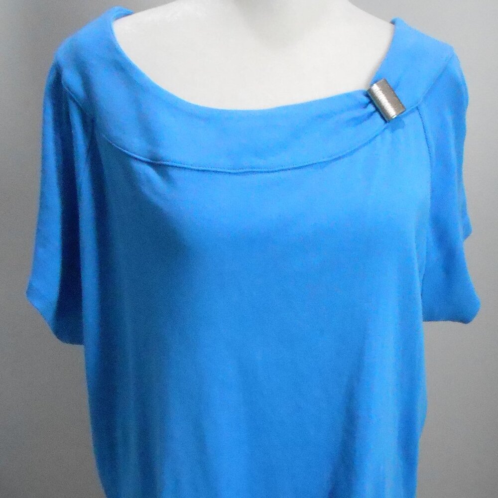 Rafaella Studio Royal Blue Short Sleeve Blouse w/Silver Buckle-Size-2XL